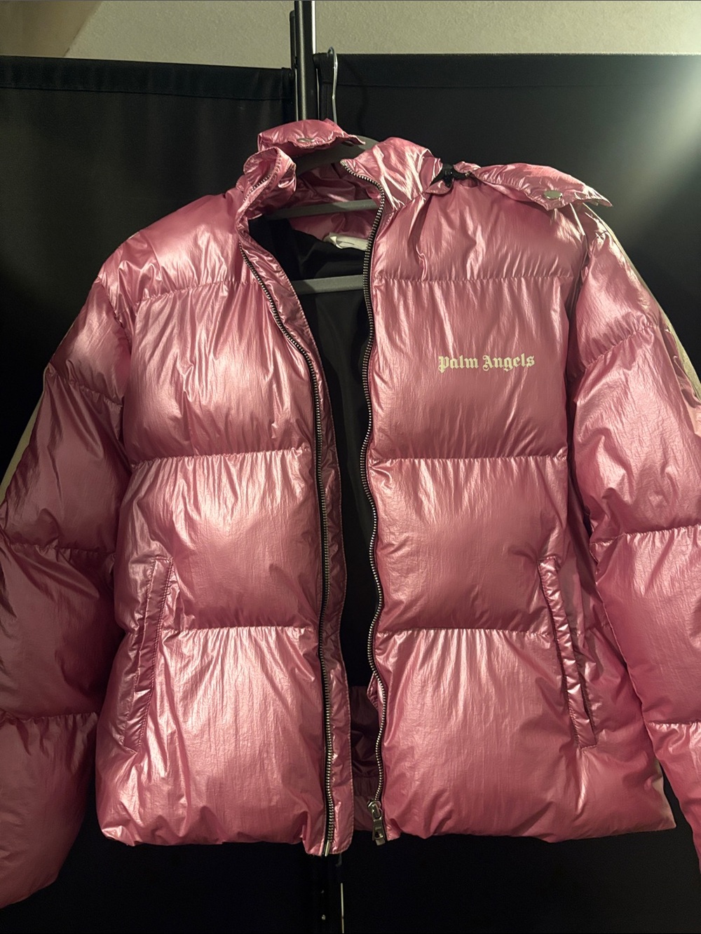 Palm Angels Metallic Pink Quilted Puffer Jacket